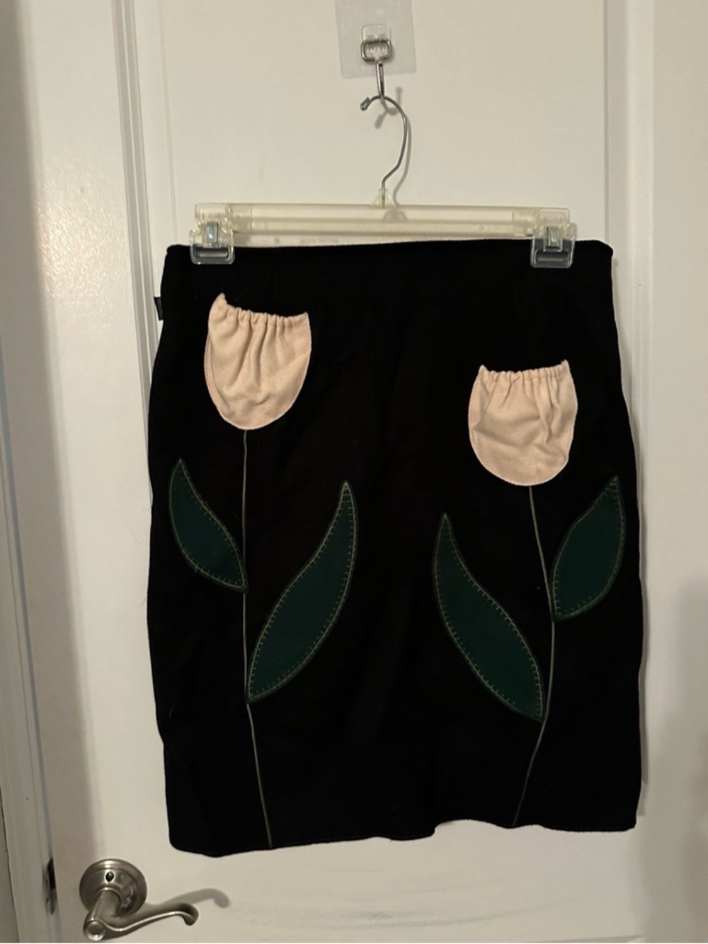 Moschino Black Pencil Skirt with Cream Floral Appliqués